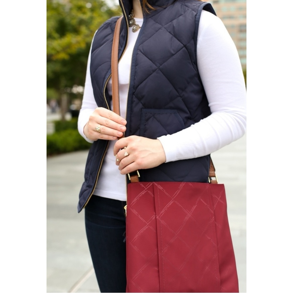 J.Crew Preppy Diamond Quilted Zip Up Mock Neck Preppy Puffer Vest Navy Blue XXS - Picture 2 of 13